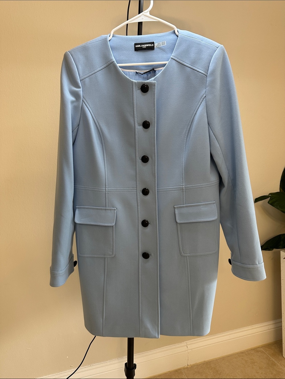 Karl Lagerfeld Powder Blue Collarless Pea Coat